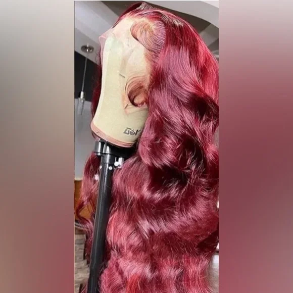 13x4 burgundy Body Wave Lace Front Wig Glueless Wigs Human Hair Pre Plucked - Picture 3 of 4